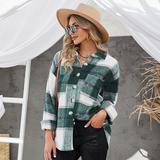 2022 Autumn Fall Outdoor Button Ups Shirts Plaid Shacket Women Flannel Jacket