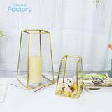 tall Geometric Metal Lantern Candle Holder Hanging Terrarium Gold and Clear wedding candle holders table decorations