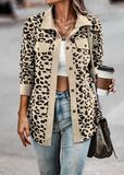 2022 trendy fall winter fashion leopard print button long sleeve jacket coat female