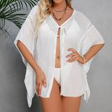 2023 Beach Wear Kimono Linen Short  Plus Size  Cover Up Romper for women  Women Solid kimono Wholesale
