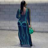 FS8684A 2023 new trendy clothing women's fashion print long sleeve slim backless dress