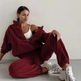 Casual new fashion sports zip up womens 2 pc hoodie womens crop sweatshirts and hoodies pullover