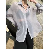 Custom OEM Chiffon Shirt Sustainable Women Breathable Solid Color One Piece Carfigan Kimono Shirt 2023