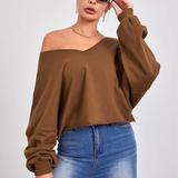 Wholesale Drop Shoulder Raw Hem Pullover Loose Long Sleeve Sublimation Sweatshirt Custom Womens Pull Over