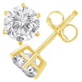 18K Yellow Gold 1-1/2 Cttw Round Brilliant-Cut Near Colorless Diamond Classic 6-Prong Stud Earrings (H-I Color, I1-I2 Clarity)