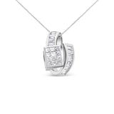14K White Gold 2 cttw Princess and Baguette Cut Diamond Double Loop Pendant Necklace (G-H, VS1-VS2)