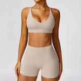 Brushed Yoga Suit Outer Wear Tight Exercise Suit Quick Dry Running Fitness Bra Shorts Set