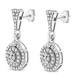 .925 Sterling Silver 1.0 Cttw Diamond Cluster Oval Shape Drop and Dangle Earrings (I-J Color, I3 Clarity)