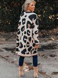 Knit Sweater Long Sleeve Women Extra Long Leopard Cardigan Without Buttons