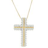 10K Yellow Gold Round Cut Diamond Outline Cross Pendant Necklace (2.00 cttw, H-I Color, I2-I3 Clarity)