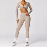Brushed Yoga Suit Outer Wear Tight Exercise Suit Quick Dry Running Fitness Long Sleeve Top Leggings Set