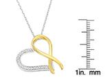 Two-Tone .925 Sterling Silver 1/10 cttw Round Cut Diamond Ribbon Heart Pendant Necklace (H-I, I1-I2)