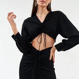 Women's Ruched Long Sleeve Crop Top And Maxi Skirt